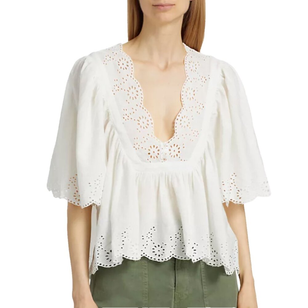 Free People White Eyelet Peasant Blouse